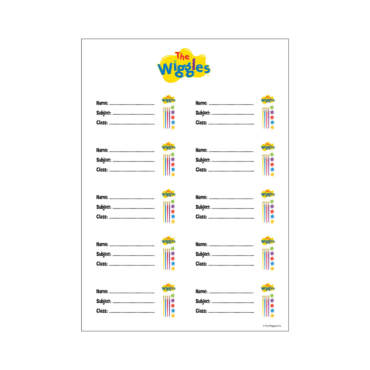 The Wiggles School Book Labels (Set of 10 Stickers)
